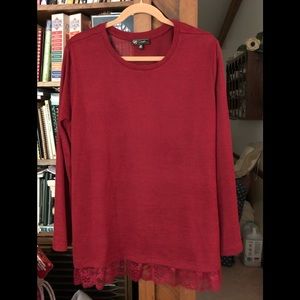 DIANE GILMAN LIGHTWEIGHT SWEATER WITH LACE TRIM